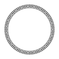 Round monochrome floral european national pattern. Ethnic circle ornament of Ancient Greece, Roman Empire. Pattern frame for round surfaces, invitations, textiles, engraving, embroidery, forging