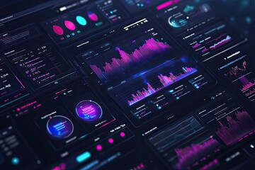 Obraz premium Futuristic dashboard with vibrant data visualizations and dynami