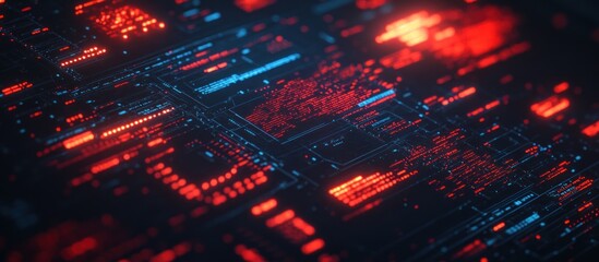 Obraz premium Abstract digital data stream with red and blue glowing lines.