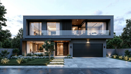 Modern luxury house with elegant design and glass elements