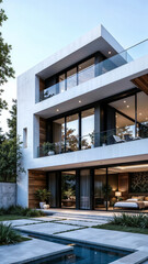Modern luxury house with elegant design and glass elements