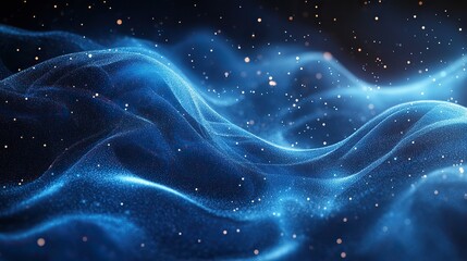 Fototapeta premium Abstract blue particle background with glitter glow and smooth curves, suitable for digital art, creativity, and information technology designs
