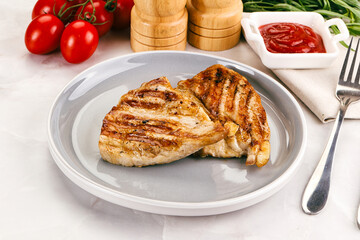 Grilled pork steak with sauce