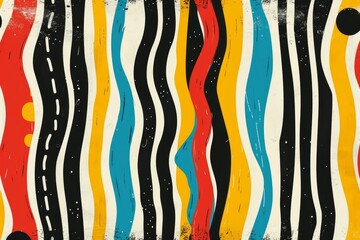 A retro-inspired pattern of bold stripes and funky topaz details, A retro-inspired pattern of bold stripes and funky shapes