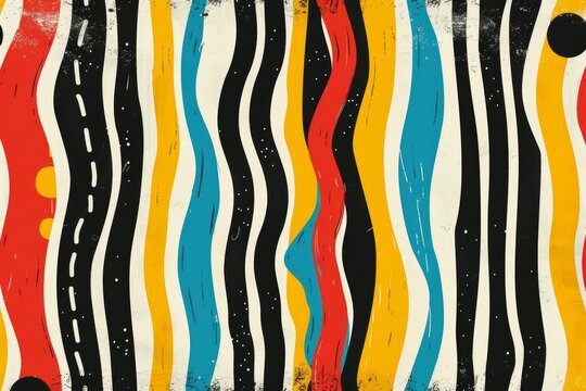 A retro-inspired pattern of bold stripes and funky topaz details, A retro-inspired pattern of bold stripes and funky shapes