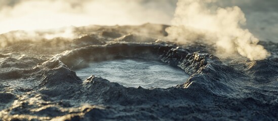 Fototapeta premium Steaming geothermal pool in volcanic landscape.
