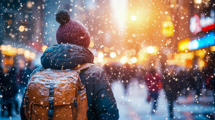 Snowy Cityscape: A Traveler's Winter Evening