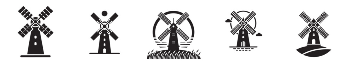 vector collection of windmill silhouette icons from the Netherlands