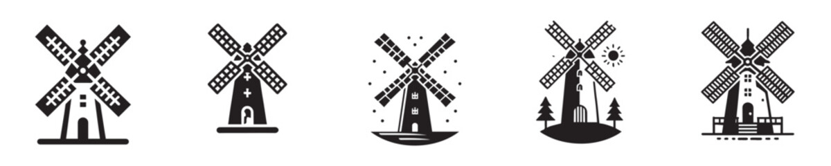 vector collection of windmill silhouette icons from the Netherlands