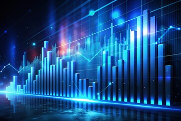 Abstract Blue Digital Bar Graph Visualization on Dark Background - Stock Photo