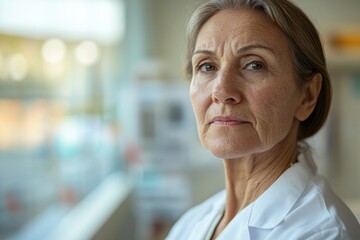 Fototapeta premium Confident healthcare professional gazing thoughtfully, reflectin