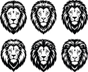 Lion face silhouette bundle vector.