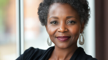 Mature African American woman with elegant style. Great for professional leadership, executive portraits, or diversity initiatives
