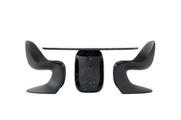 Fototapeta premium A stylish dining table paired with elegant chairs, showcasing a modern design with sleek curves and a polished finish.