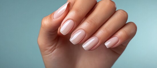 Fototapeta premium Close-up of a woman's hand with nude nails.