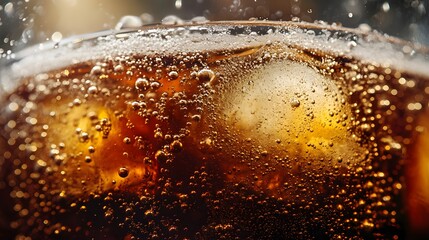 Close Up Of Icy Brown Soda Bubbles