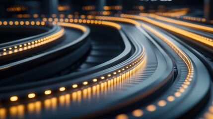 Fototapeta premium Abstract futuristic metallic pathways with glowing lights.