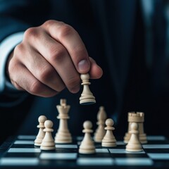 Close-up of a hand moving a chess piece.