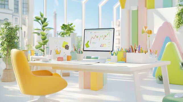 Enhance your productivity modern desk setup with computer and ergonomic chair for optimal workspace