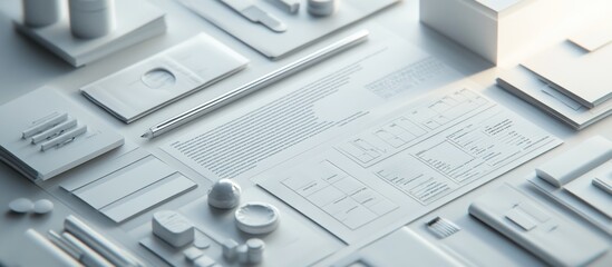 White stationery mock-up on a white surface.