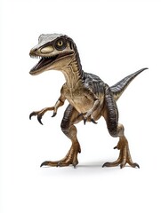 Obraz premium Baby dinosaur, playful pose, white background, prehistoric scene, children's book illustration