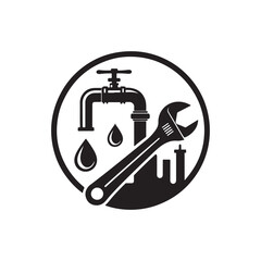 plumbing service silhouette vector clip art logo