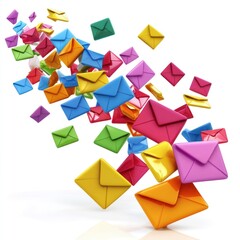 Colorful envelopes flying in a stream.