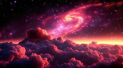 Fototapeta premium A beautiful pink and purple sky with a spiral galaxy in the middle