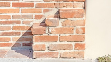 Tranquil ginger cat enjoys sunny afternoon on rustic brick wall ledge orange