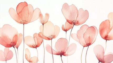 Peach watercolor flowers, soft background, elegant design, home decor