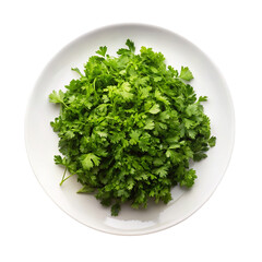 Fresh green lettuce leaves on white plate isolated on transparent background