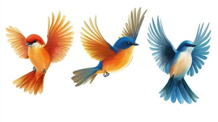 Obraz premium Vibrant display of colorful birds in flight a cheerful digital art experience