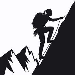 Mountain climber, rock climber silhouette person vector illustration