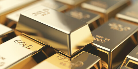 close up macro shot gold bars stack pile asset store of value safe investment stock wealth bank finance exchange commerce currency smooth and shine