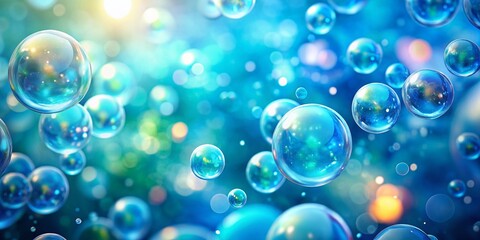 Naklejka premium Abstract Light Blue Motion Background with Floating Bubbles - Tilt-Shift Photography