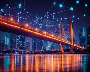 Fototapeta premium Abstract smart city lights at night