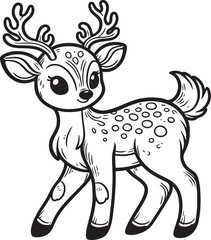 Black and white cute deer Isolated Vector icon