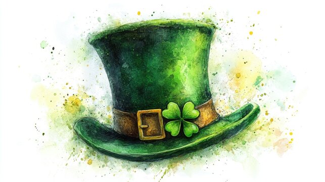 Vibrant green st. patrick's day hat with shamrock and gold buckle art. Saint Patrick's Day, St Paddy's Day, St Patty's Day - Irish National Holiday and Cultural Celebration
