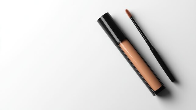 Beige liquid concealer in black tube with applicator.
