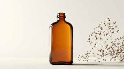 Elegant amber glass decorative bottle mockup for creative product presentation and design showcase