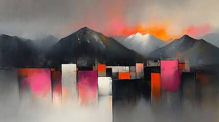 Abstract Mountain Landscape with Sunset Hues
