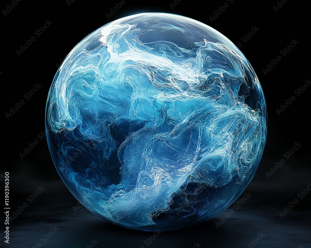 Aufkleber generative aiinspired world sphere with intricate data networks, glowing glass hologram effect, futu