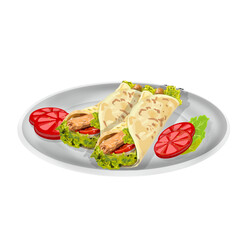 a plate of kebabs filled with vegetables without a background