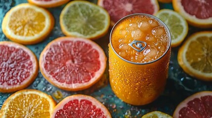 Citrus Burst: Refreshing Iced Tea with Sliced Oranges, Grapefruits, and Lemons