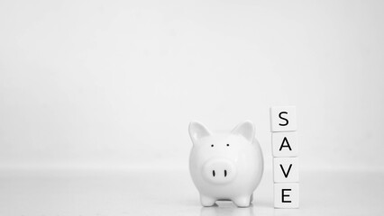 White piggy bank with save blocks for finance.