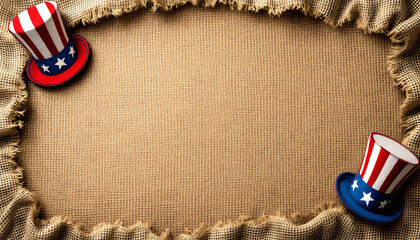 Vintage patriotic background with Uncle Sam hats, ideal for Fourth of July celebrations and events, copy space