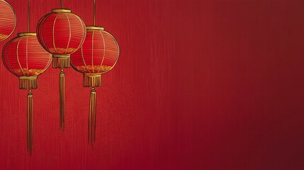 Traditional Chinese Lanterns on a Red Textured Background for a Festive New Year Theme