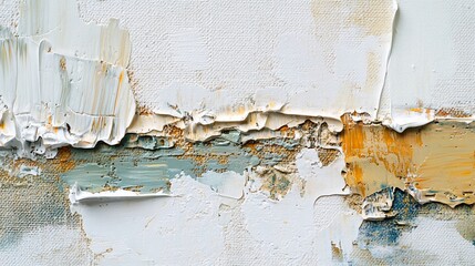 Abstract art painting texture with white, beige, and blue hues.