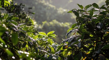 Obraz premium Rain Washes Green Leaves In Lush Forest