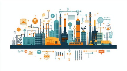 Industrial Cityscape with Modern Technology and Innovation Elements